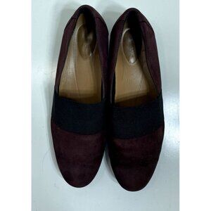 Unstructured By Clarks Burgundy Suede Low Heel Loafer Shoes Size 9.5 M